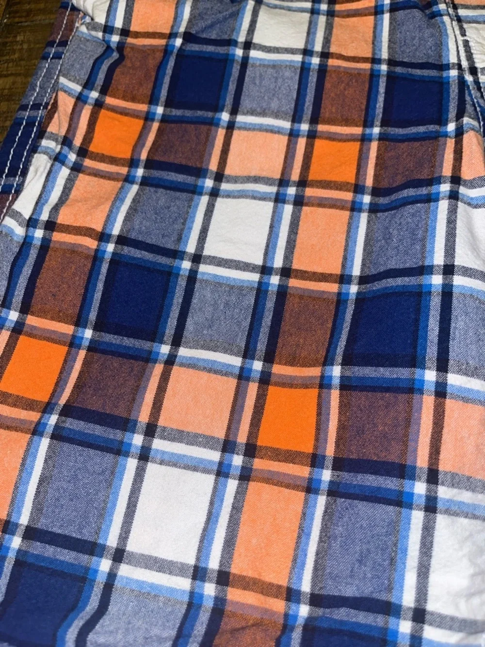 Kid’s Plaid Cotton Blend Shorts - Orange & Blue
